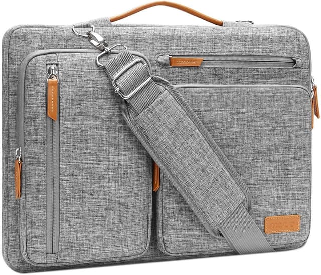Detalle de MOSISO 360 Schütz Laptoptasche 16 Zoll (15–15,6 Zoll) Umhängetasche mit 4 Reißverschlusstaschen – grau