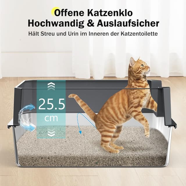 Detalle de MIXJOY Katzenklo Edelstahl XL (28 l) mit hohem Rand, auslaufsicher, 56,5 x 36,5 x 25,5 cm