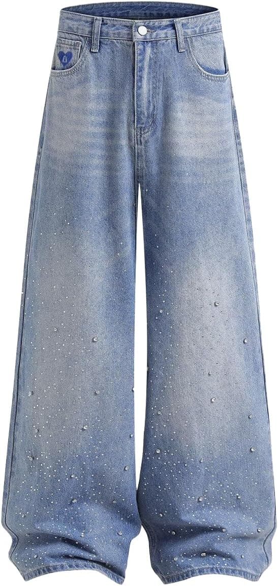 Detalle de Baggy Jeans im Oversize-Stil: Aelfric Eden Herren/Unisex Denim mit Rautenverzierungen und Strass
