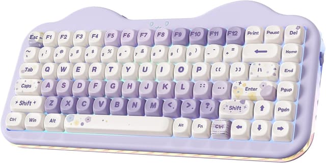 Detalle de YUNZII C75 75% kabellose mechanische Gaming-Tastatur (BT 5.0/2,4 GHz/USB‑C, Hot Swap, NKRO) – Lila, Milk V2 Switch