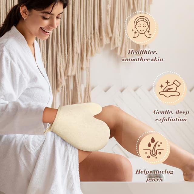 Detalle 2 de LOPHE Guanti Esfolianti in juta e spugna, 2 pezzi per doccia e bagno