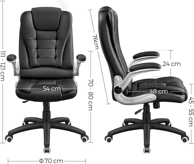 Detalle de SONGMICS Office Swivel Chair (PU OBG51BUK) with 76 cm high back and flip-up armrests