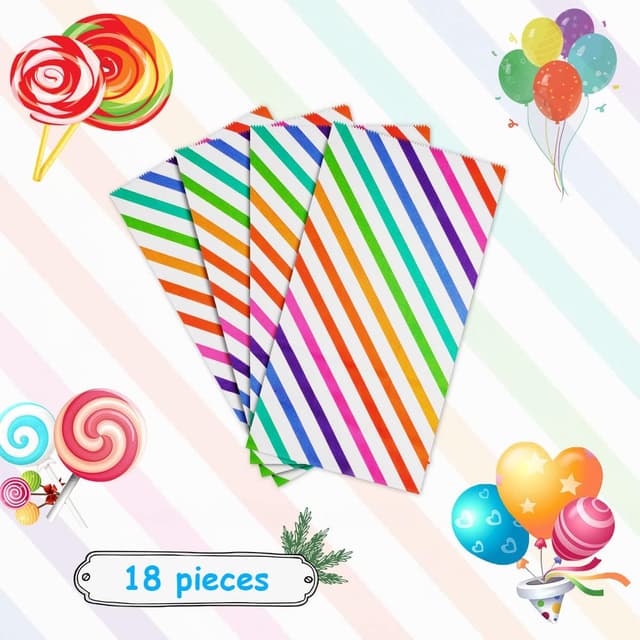 Detalle 2 de Flintronic 18er Papiertüten-Set für Kindergeburtstage mit Aufklebern (24 × 13 × 8 cm) – Candy-Tüten für Mitgebsel