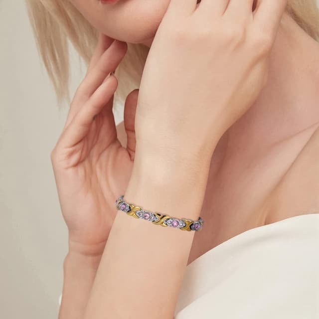 Detalle de JFUME braccialetti magnetici da donna in oro 18k con argento, regolabili con tool per rimuovere i link