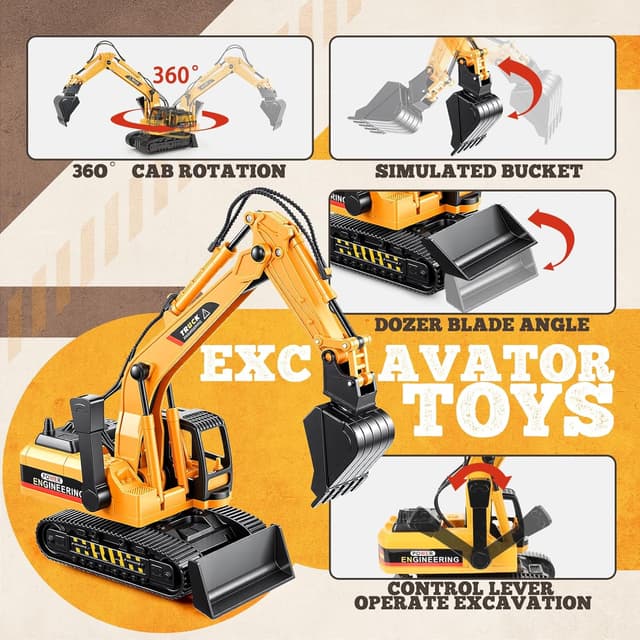 Detalle de EUTOYZ construction toy car set with excavator and dump truck (with music & lights) for ages 2–7