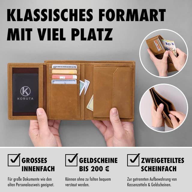 Thumbnail 2 de KORUTA Leder Geldbörse Herren mit RFID Schutz 13 Fächer braun