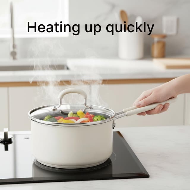 Detalle de COOKNAO 18cm saucepan with lid (2L) – stainless steel inner pot, cool-touch handles, PFOA-free