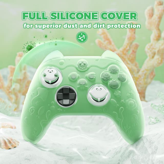 Detalle de PlayVital Ocean Whisper semi-clear silicone cover for Xbox Series X/S controller (pastel green)