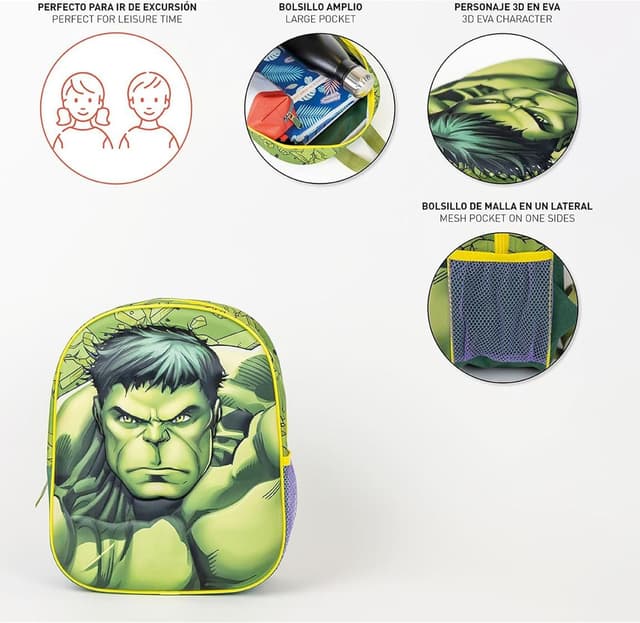 Detalle de CERDÁ GROUP Avengers Kinderrucksack (unisex) Standard – mit 3D-Design, grün-bunt