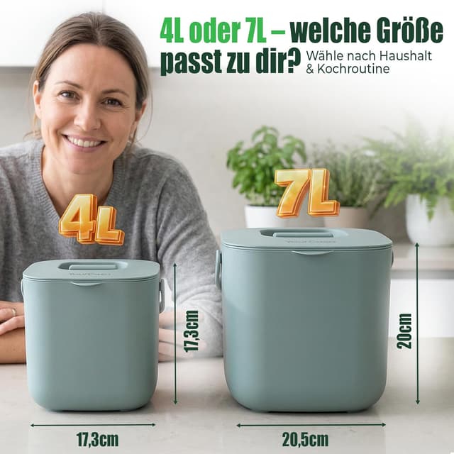 Detalle 2 de YourCasa Biomülleimer Küche 7 l mit herausnehmbarem Sieb & Deckel (mint) – kompostierbarer Bioabfall ohne Beutel