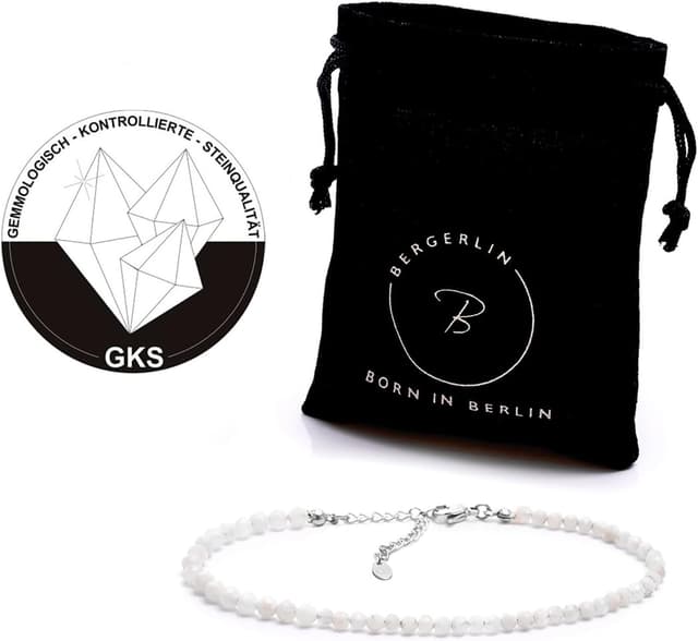 Detalle de BERGERLIN Perlen-Fußkettchen mit Regenbogen-Mondstein (Labradorit) und 925 Sterling-Silber-Verschluss