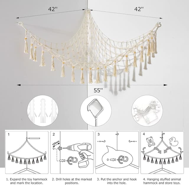 Thumbnail 6 de Hamac à peluches fileté 140x107 cm blanc