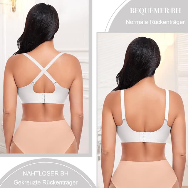 Detalle 2 de Ganado Damen BH ohne Bügel – nahtloser Soft-BH mit Tief-V-Ausschnitt und Gel-Silikonstreifen