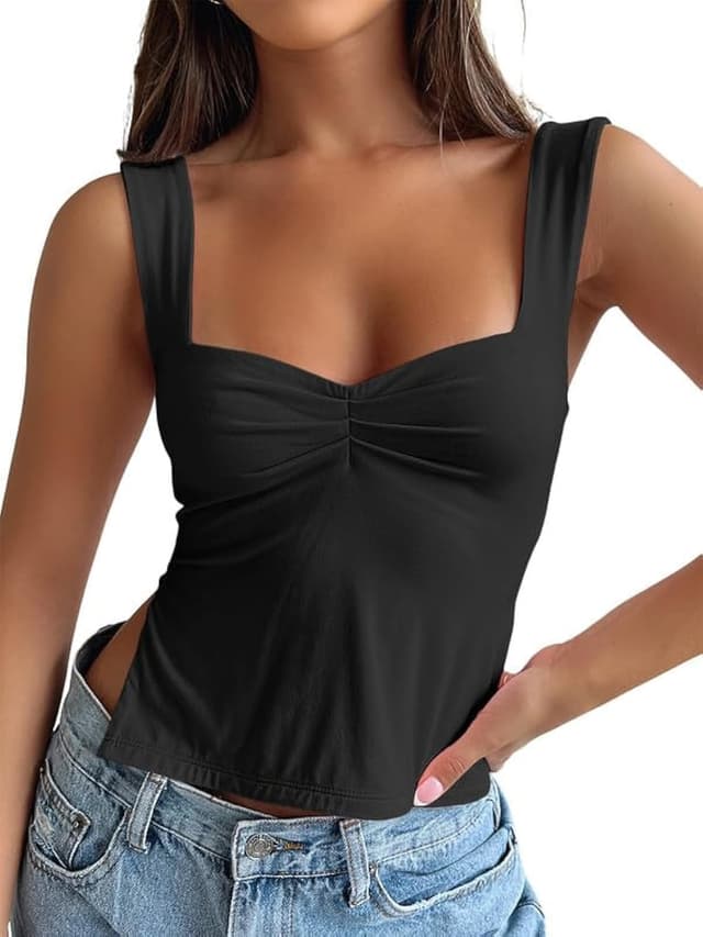 Detalle de Trendy Queen Double Lined Crop Tank Top for Women with Backless Y2K Style