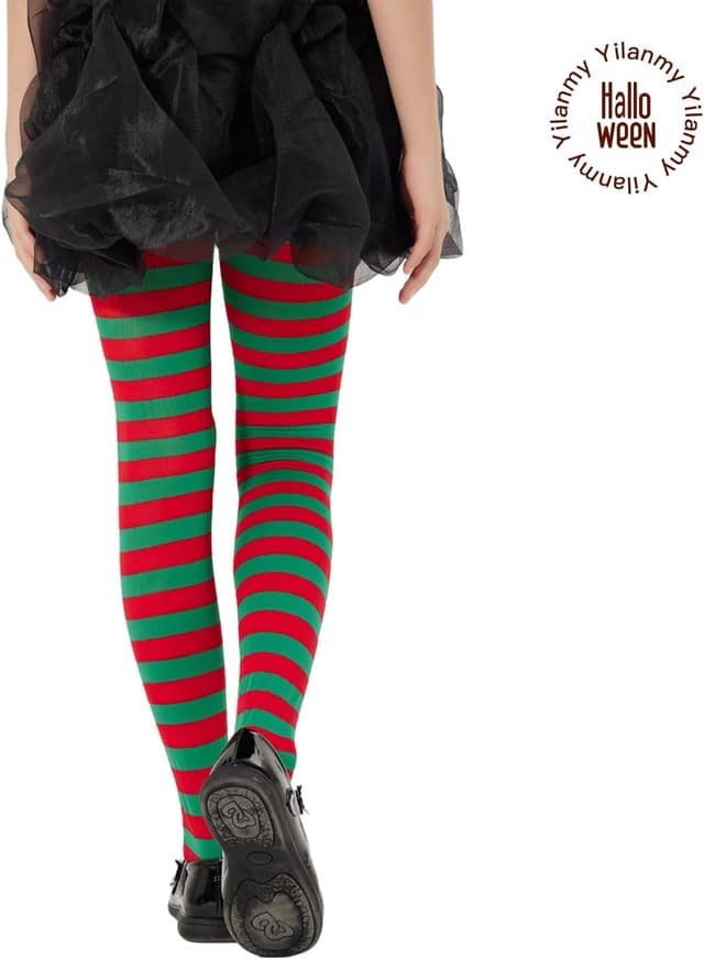 Detalle de Yilanmy Mädchen-Strumpfhose gestreift für Kinder – blickdicht & farbenfroh für Halloween und Weihnachten