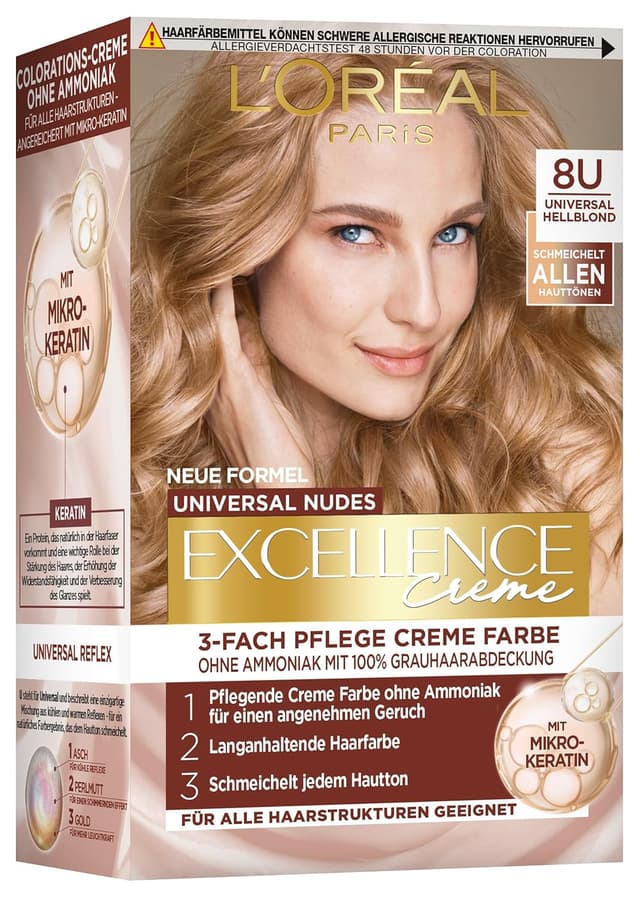 Thumbnail 6 de L'Oréal Paris Excellence Creme Permanente Haarfarbe „Universal Nudes“ Nr. 8U Hellblond, ammoniakfrei – 1 Packung