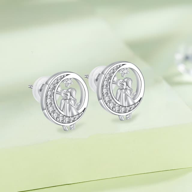 Detalle de Hifeeled Ohrstecker Damen aus 925 Sterling Silber mit Zirkonia – Mondmotiv, 11 x 11 mm