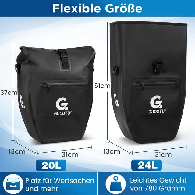 Detalle 2 de GUOOTU 2er Set Fahrradtasche Gepäckträger 24L Schwarz