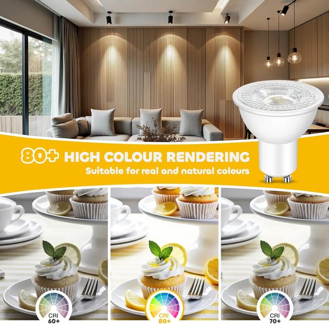 Detalle de Morotty GU10 LED spotlight bulbs 5W (500lm) 4000K neutral white, 60° beam, non-dimmable – pack of 10