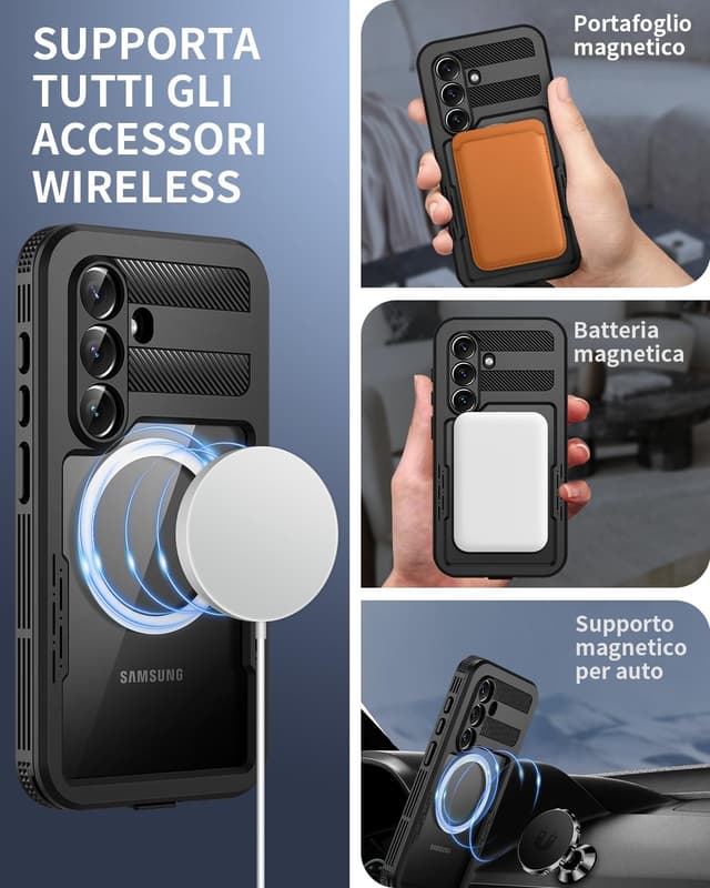 Detalle de Focusor Cover impermeabile IP68 per Samsung Galaxy S26 Plus, custodia subacquea antiurto con protezione schermo Full Body nero