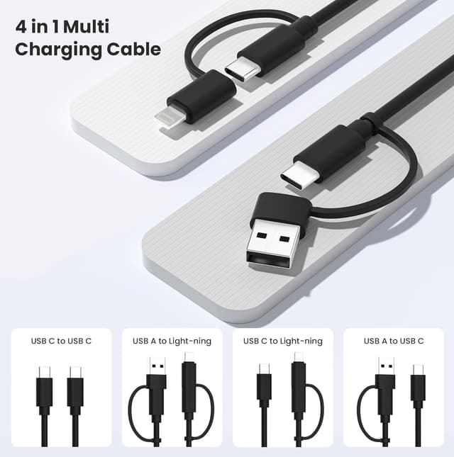 Detalle de Elebase 4-in-1 USB-C Charging Cable (2m) with USB-A/Lightning adapters for AirPods Pro and iPad