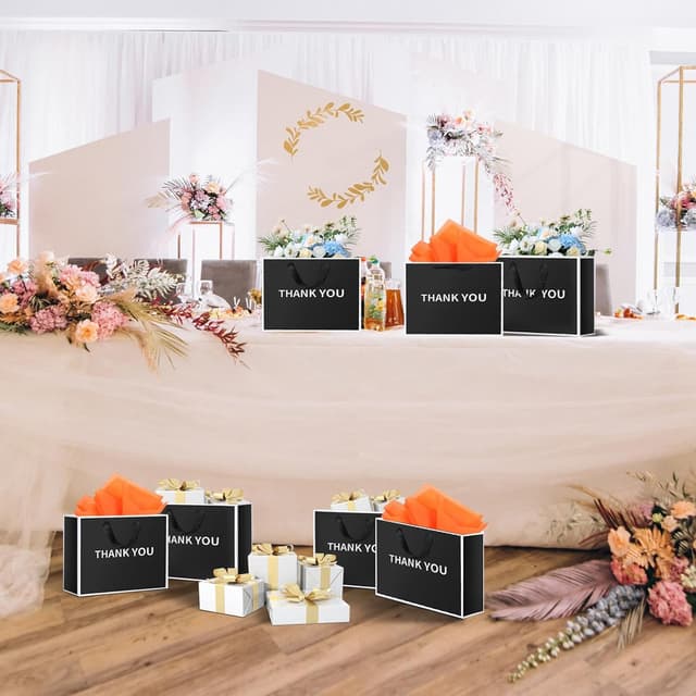 Detalle de EUSOAR Thank You Bags (10 Pack) Thick Black Paper Gift Bags, Medium M with Handles