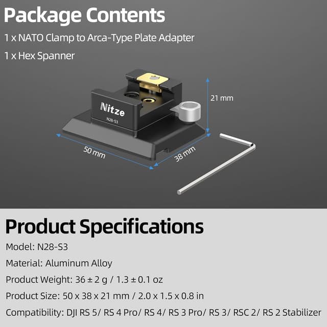 Thumbnail 6 de Nitze N28-S3 NATO-Klemme auf Arca-Schnellwechselplatte für DJI RS 5/RS 4 Pro/RS 4/RS 3 Pro/RS 3/RSC 2/RS 2