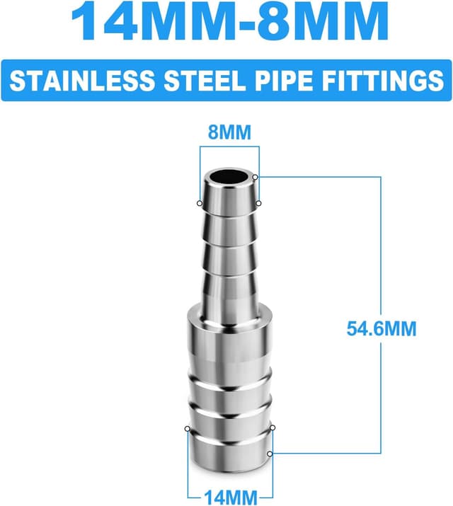 Detalle de ERGAOBOY 5 Pack 304 Stainless Steel reducing hose barb adapters (14mm to 8mm)