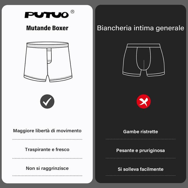 Thumbnail 4 de PUTUO Uomo Mutande Boxer Cotone 95% Cotone