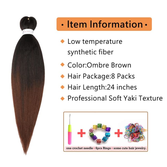 Detalle de Braiding Hair Pre Stretched 24 inch Ombre Braiding Extensions (8 Packs) Soft Yaki Texture