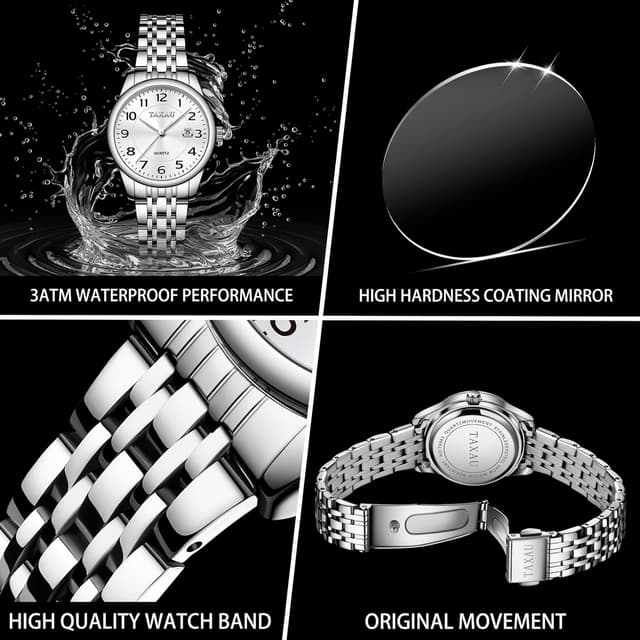 Detalle de Taxau Damen-Armbanduhr mit Datum: klassisches, kleines Zifferblatt im Edelstahlband (Quarz)