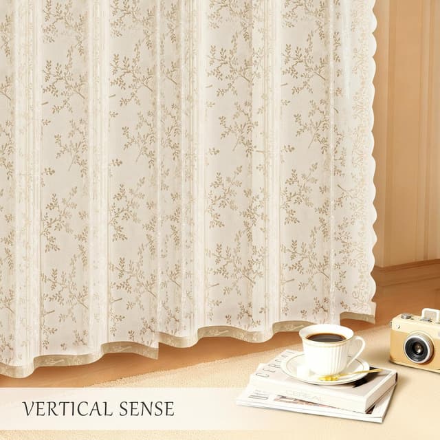 Detalle de YSTELLAA rideaux semi-transparents en voilage, lot de 2 pièces 70x240 cm, pour tringle passe-tringle (beige)