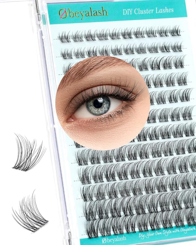 Detalle de Obeyalash Lash Cluster Extensions (C Curl, 8-16 Mix) „Natural Look“ für Cat-Eye – 120 Stück, Clear Band, DIY