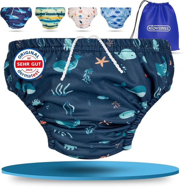 Detalle de KIDVERSE Schwimmwindel Baby Badehose (wiederverwendbar) ab 6 bis 12 Monate – hautfreundlich & inklusive Tragetasche