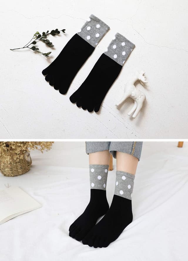 Detalle 2 de PUTUO Donna Calzini a 5 Dita con dita separate in cotone (4/5 paia), calze morbide traspiranti e antibatteriche