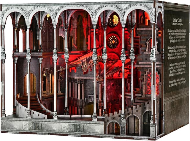 Detalle de MiniCity Ember Castle Book Nook Kit – DIY miniature house bookshelf insert with extra warm LEDs and dust cover