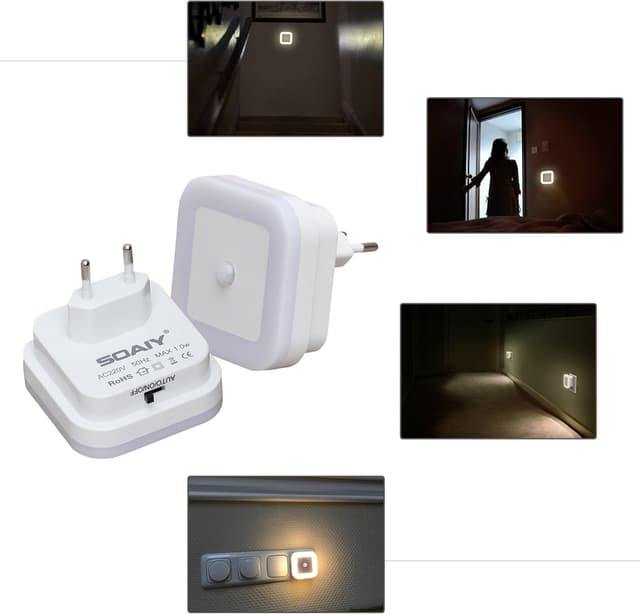 Detalle 2 de SOAIY 2er-Set LED Nachtlicht mit Bewegungsmelder (PIR), AUTO/ON/OFF und warmweiß