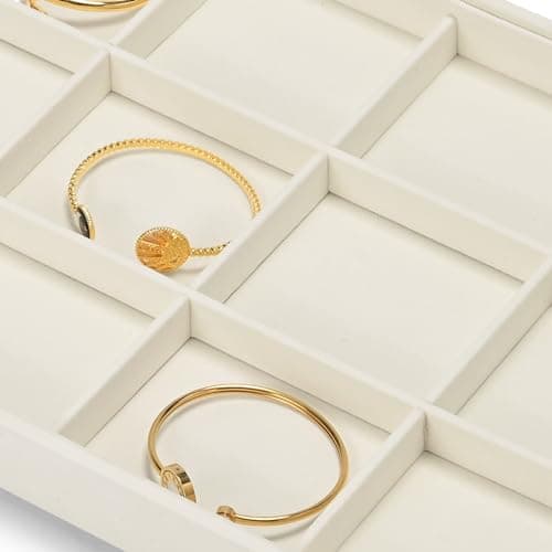 Detalle de Oirlv bandeja organizadora de joyería de microfibra beige con 12 cuadrículas (35 x 24 cm)