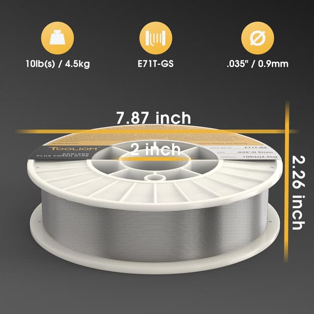 Detalle de TOOLIOM Flux Core Gasless MIG Wire E71T-GS .035" (10 lb spool) self-shielded carbon steel