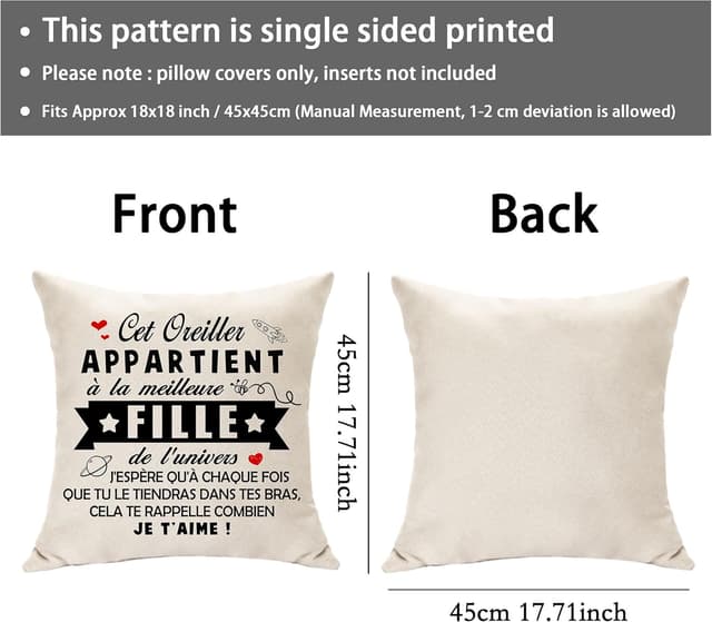 Detalle de Housse de coussin décorative Hasodeo 45 x 45 cm « Le Meilleure Fille de l'Univers »