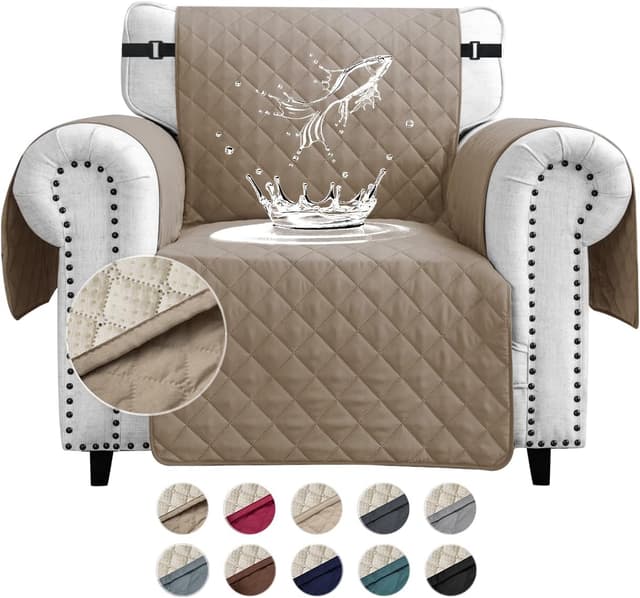 Detalle de FIGOOO Copridivano impermeabile 1 posto trapuntato con tasche laterali color cachi