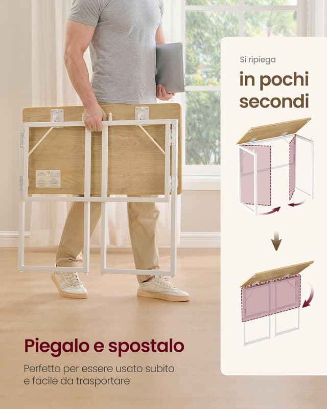 Thumbnail 4 de VASAGLE scrivania pieghevole LWD151YD01 da 80 x 40 cm in rovere naturale, piano unico e angoli arrotondati