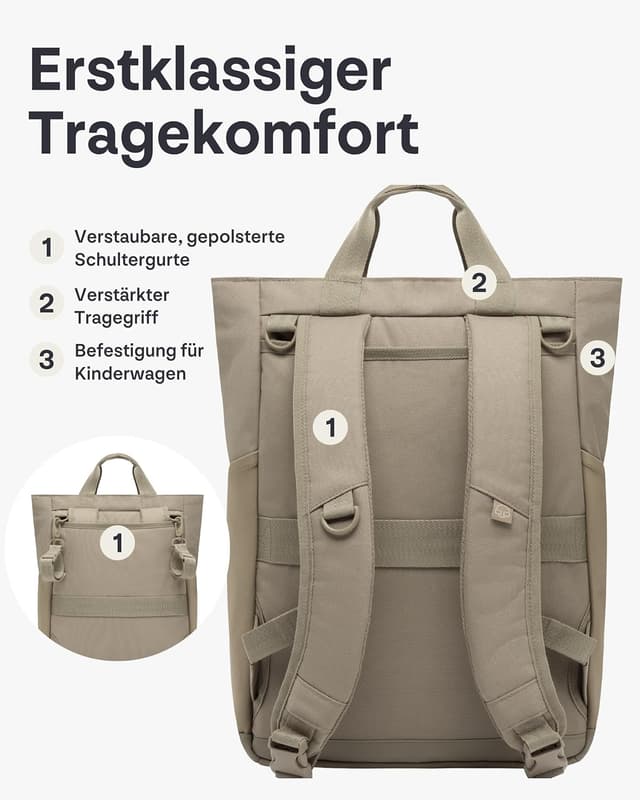 Detalle de Johnny Urban Wickelrucksack & Wickeltasche für Kinderwagen Blair – 16 Liter, wasserabweisend