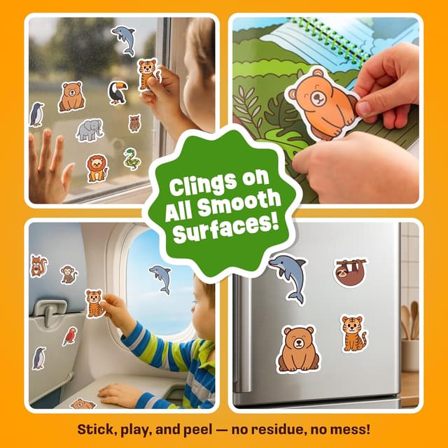 Detalle de Reusable Sticker Book Animals 50 Jelly Stickers