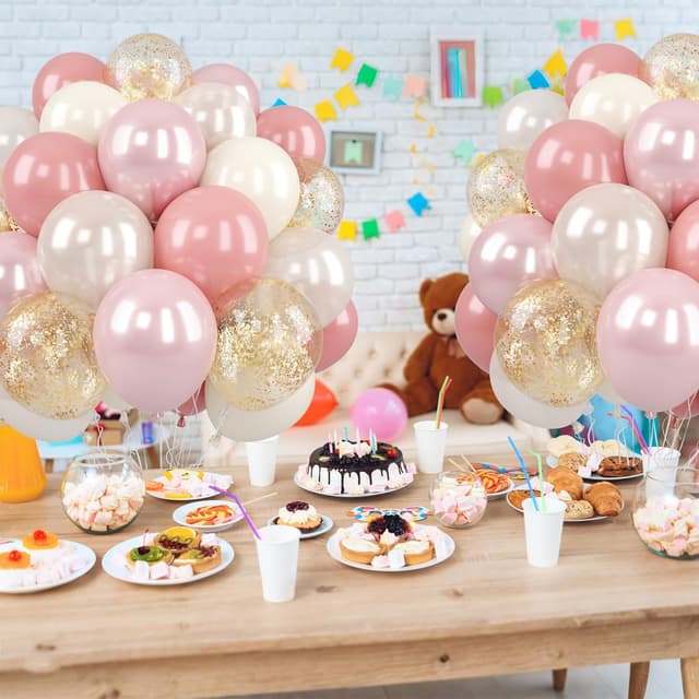 Detalle de Biapian Pink and Gold Balloons (50 Pack, 12 Inch) Retro Blush & Metallic Gold Confetti Party Decorations