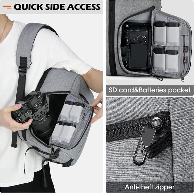 Detalle de RAINSMORE Professional Camera Backpack with raincover and 14-inch laptop compartment (Grey)