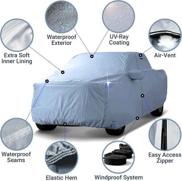 Detalle de iCarCover 30-Layer Premium Truck Car Cover (Waterproof) for F-150 250, Silverado, Ram, Tundra, Sierra, Titan - Size T70