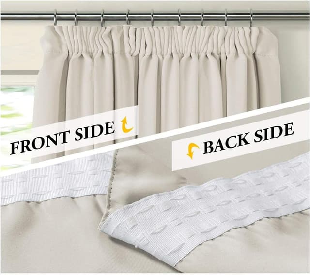 Detalle de BellaHills Blackout Curtains – 2-Panels Thermal Insulated Pencil Pleat Set (Light Beige)