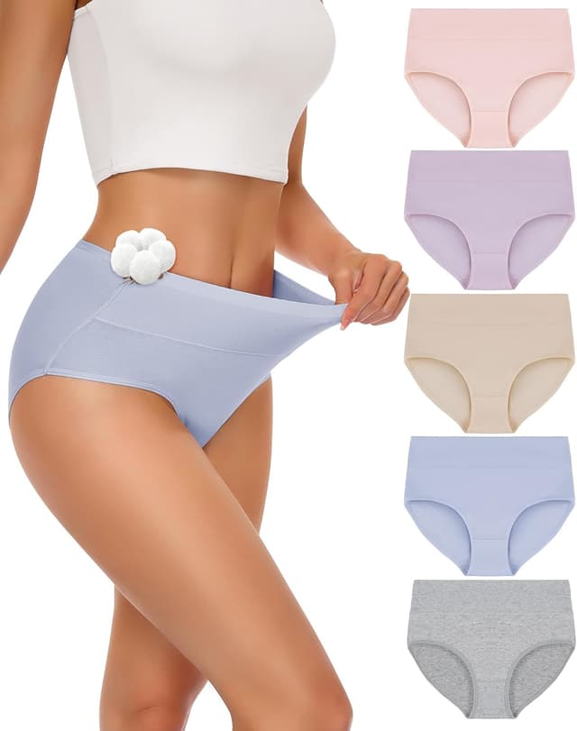 Detalle de SIMIYA 5-pack cotton high-waisted briefs for women (95% cotton, elastane stretch)