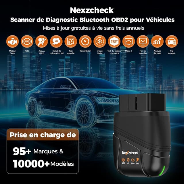 Detalle 2 de Scanner OBD2 Bluetooth en valise diagnostic auto multimarque (moteur, boîte, ABS, airbags) – iOS Android Windows